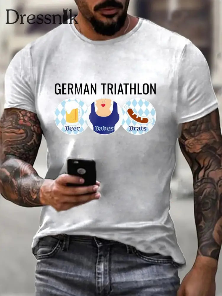 Männer Oktoberfest Triathlon Lustiges Trinken T-Shirt Weiß / S