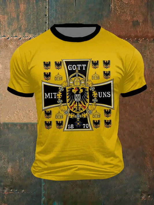 Männer preußischer König Schlacht Flagge 1870 bedrucktes Kurzarm-T-Shirt Gelb / S