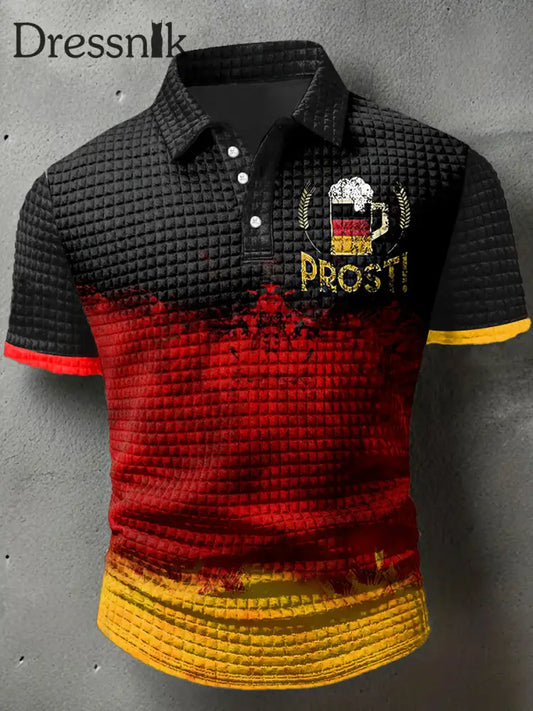 Männer Prosti Print Waffel Polo Hals Kurzarm T-Shirt mehrfarbig / S