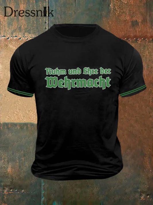 Männer Ruhm Und Ehre Der Wehrmacht Print Vintage Mode Kurzarm T-Shirt Schwarz / S