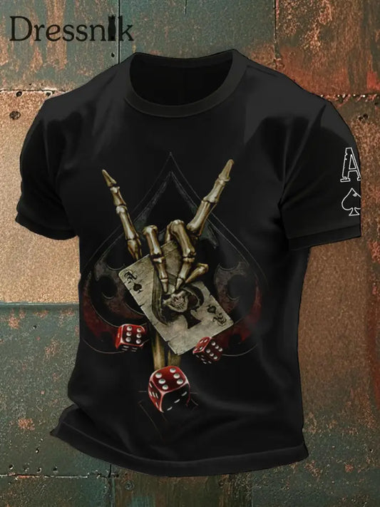 Männer Schädel Hände Poker Ace of Pik T-Shirts Schwarz / S