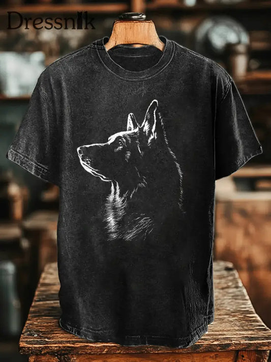 Männer Schäferhund Print lässig T-Shirt Schwarz / S