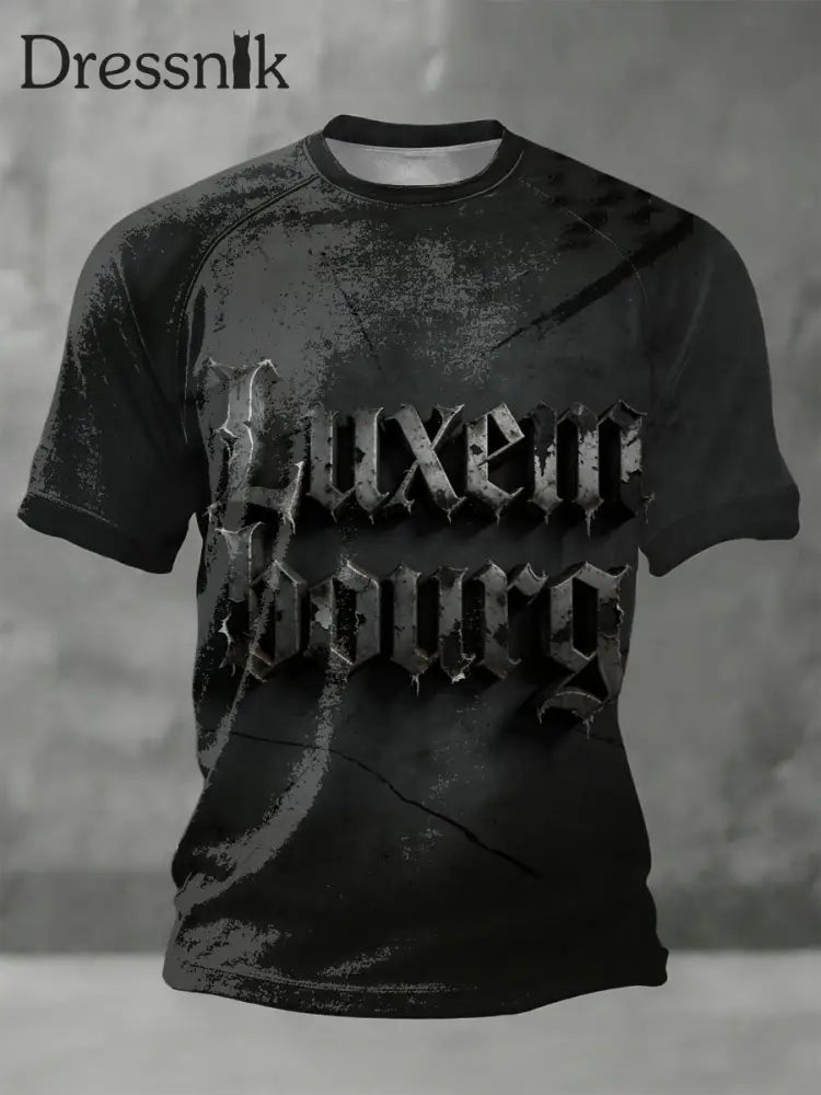 Männer schroff schwarz Spiked Luxemburg Text Grafik T-Shirt mehrfarbig / S