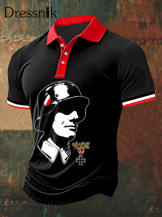 Männer Soldat und Eisernes Kreuz Print Polo Hals Kurzarm T-Shirt Schwarz / S
