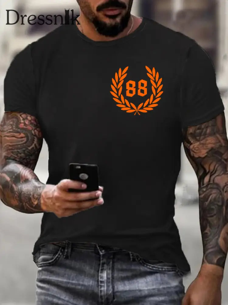 Männer Sonne und Nummer 88 bedrucktes Kurzarm-T-Shirt