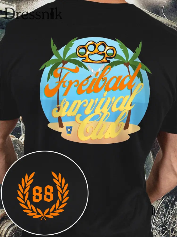 Männer Sonne und Nummer 88 bedrucktes Kurzarm-T-Shirt Schwarz / S
