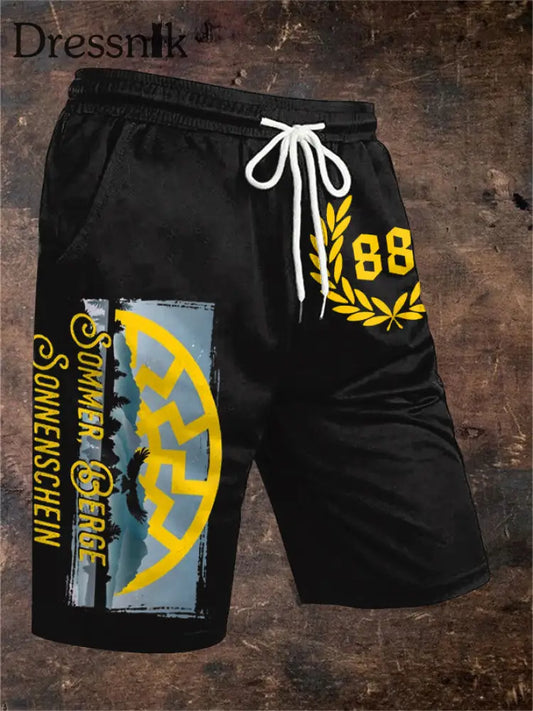 Männer Sonne und Nummer 88 Print Shorts Schwarz / S
