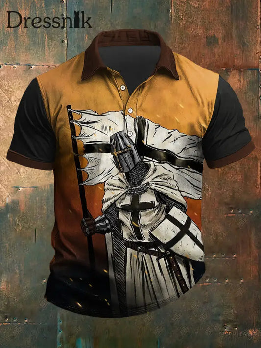 Männer-T-Shirt mit germanischen Ritterdruck Polo-Hals-Kurzarm bunt / S