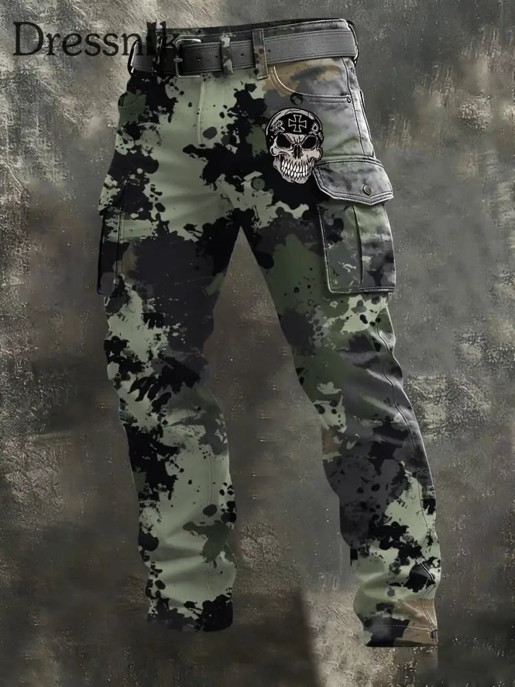 Männer Tarnung Schädel Eisen Kreuz Arbeits hosen mehrfarbig / S