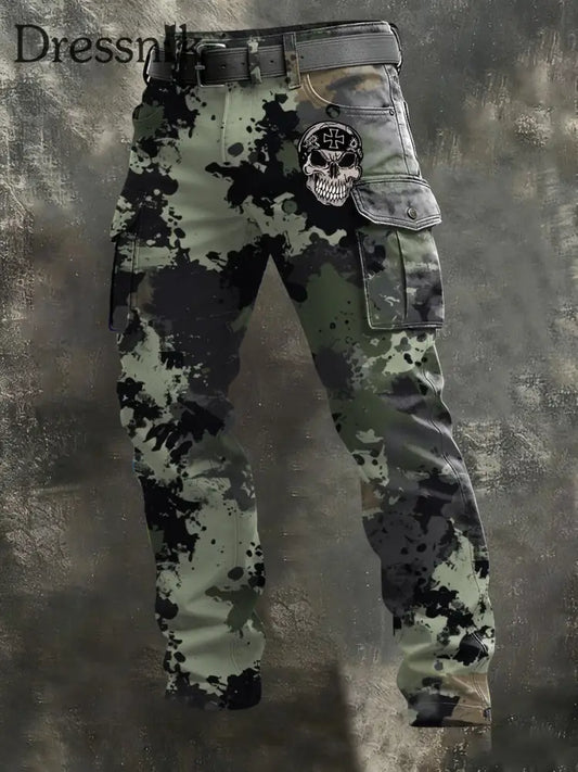 Männer Tarnung Schädel Eisen Kreuz Arbeits hosen mehrfarbig / S