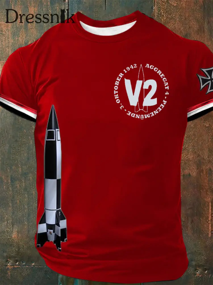 Männer V2 bedrucktes Kurzarm-T-Shirt Rot / S