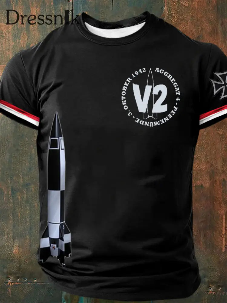 Männer V2 bedrucktes Kurzarm-T-Shirt Schwarz / S