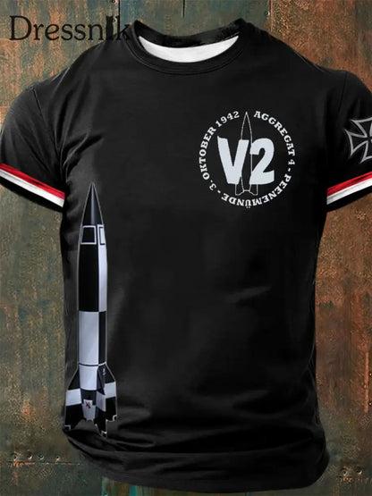 Männer V2 bedrucktes Kurzarm-T-Shirt Schwarz / S