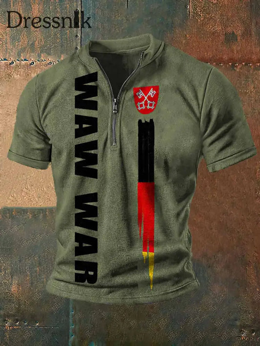 Männer Waw War Bedrucktes Kurzarm-T-Shirt mit Reiß verschluss Armee grün / S