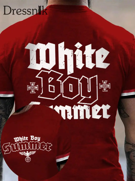 Männer weißer Junge Sommer bedrucktes Kurzarm-T-Shirt Rot / S