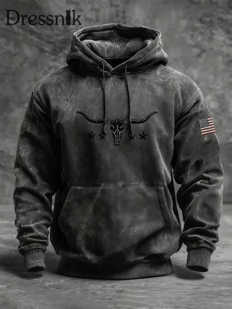 Männer Western Bull Skull Hoodie Schwarz / S