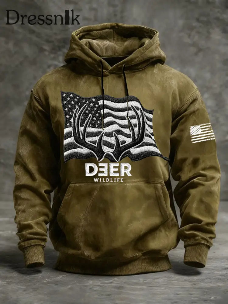Männer Western Deer Flag Hoodie Armee grün / S