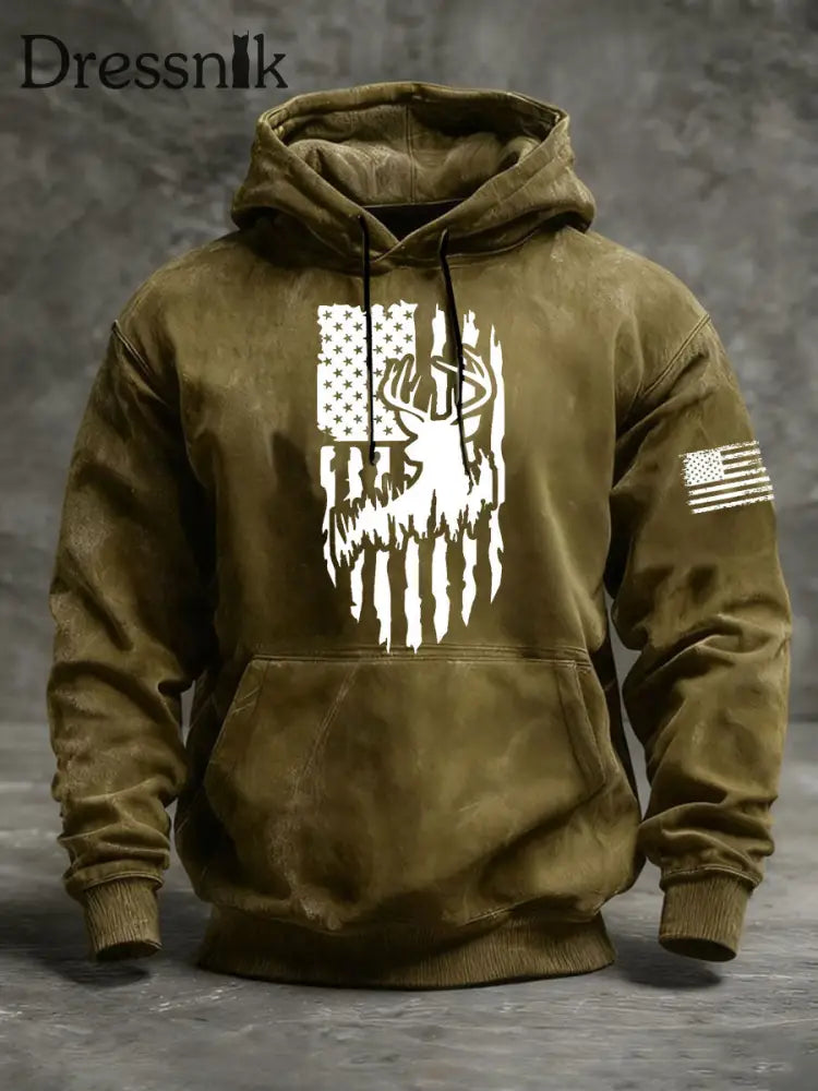 Männer Western Deer Flag Hoodie Armee grün / S