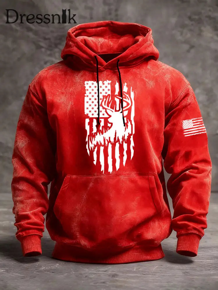 Männer Western Deer Flag Hoodie Rot / S