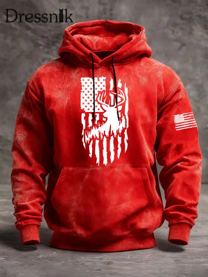 Männer Western Deer Flag Hoodie Rot / S