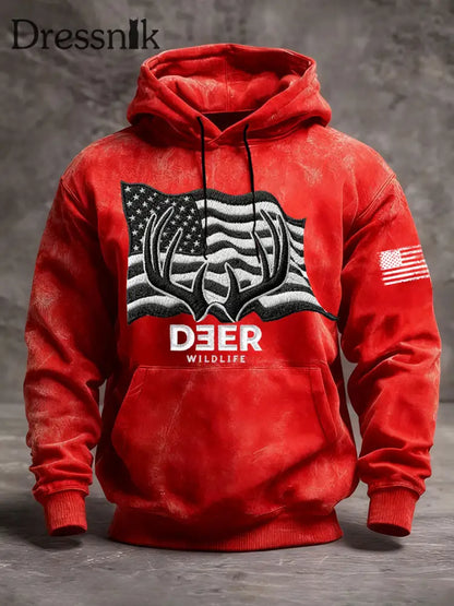 Männer Western Deer Flag Hoodie Rot / S
