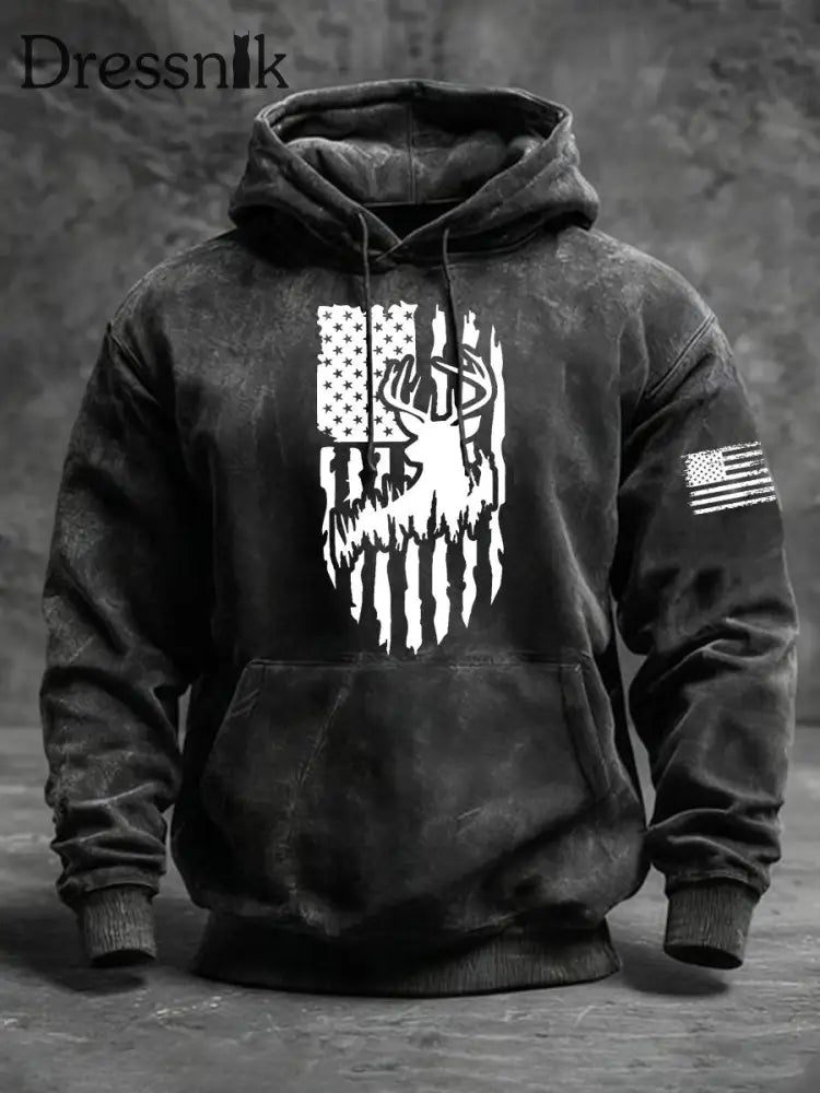 Männer Western Deer Flag Hoodie Schwarz / S