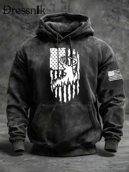 Männer Western Deer Flag Hoodie Schwarz / S