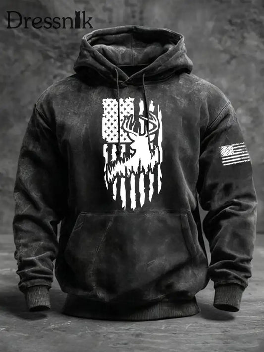 Männer Western Deer Flag Hoodie Schwarz / S