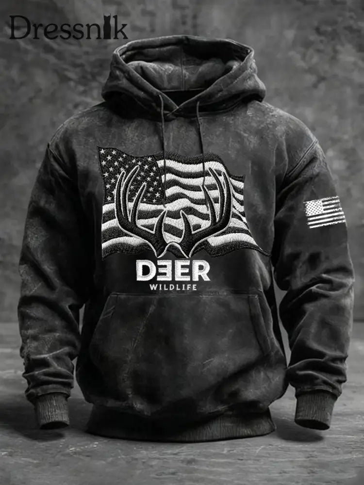 Männer Western Deer Flag Hoodie Schwarz / S