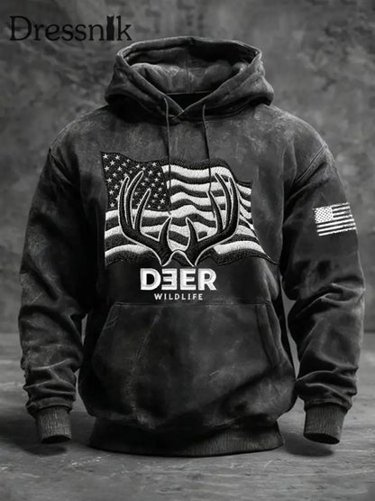 Männer Western Deer Flag Hoodie Schwarz / S