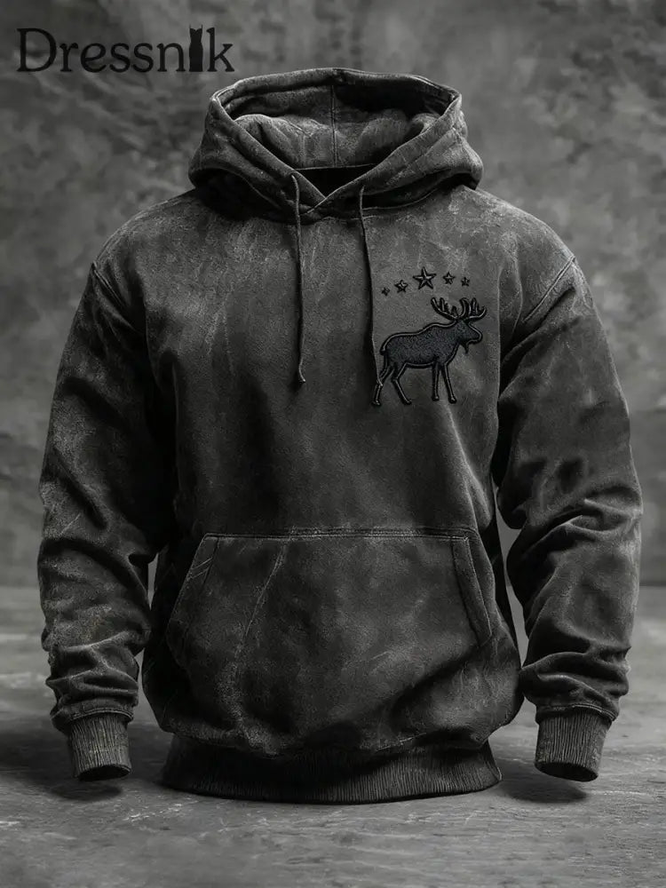 Männer Western Elch Hoodie Schwarz / S