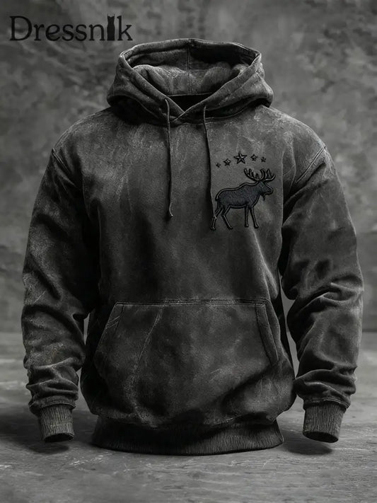 Männer Western Elch Hoodie Schwarz / S