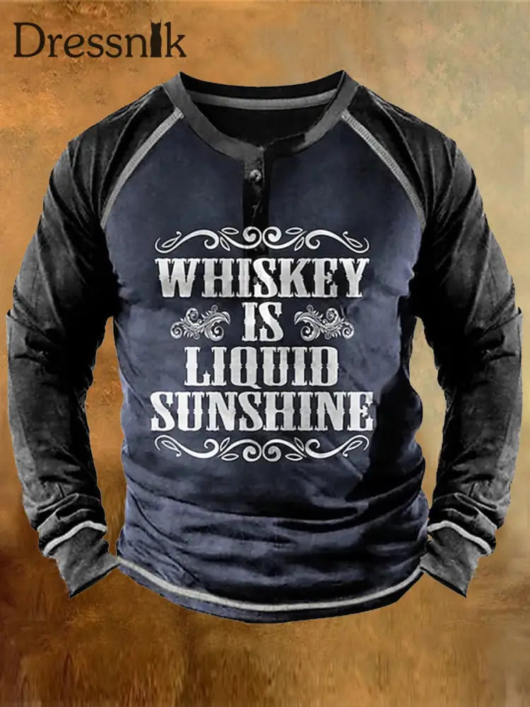 Männer Whisky Ist Flüssiges Sunshine Print Freizeit Stil Rundhals Langarm T-Shirt A / S