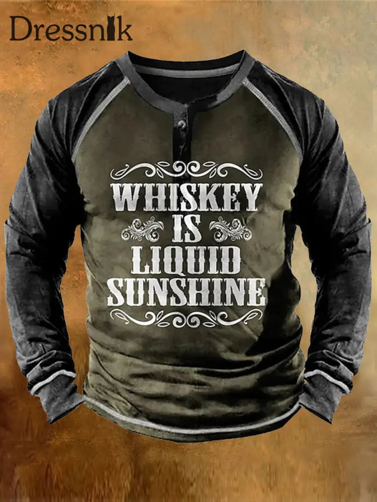 Männer Whisky Ist Flüssiges Sunshine Print Freizeit Stil Rundhals Langarm T-Shirt B / S