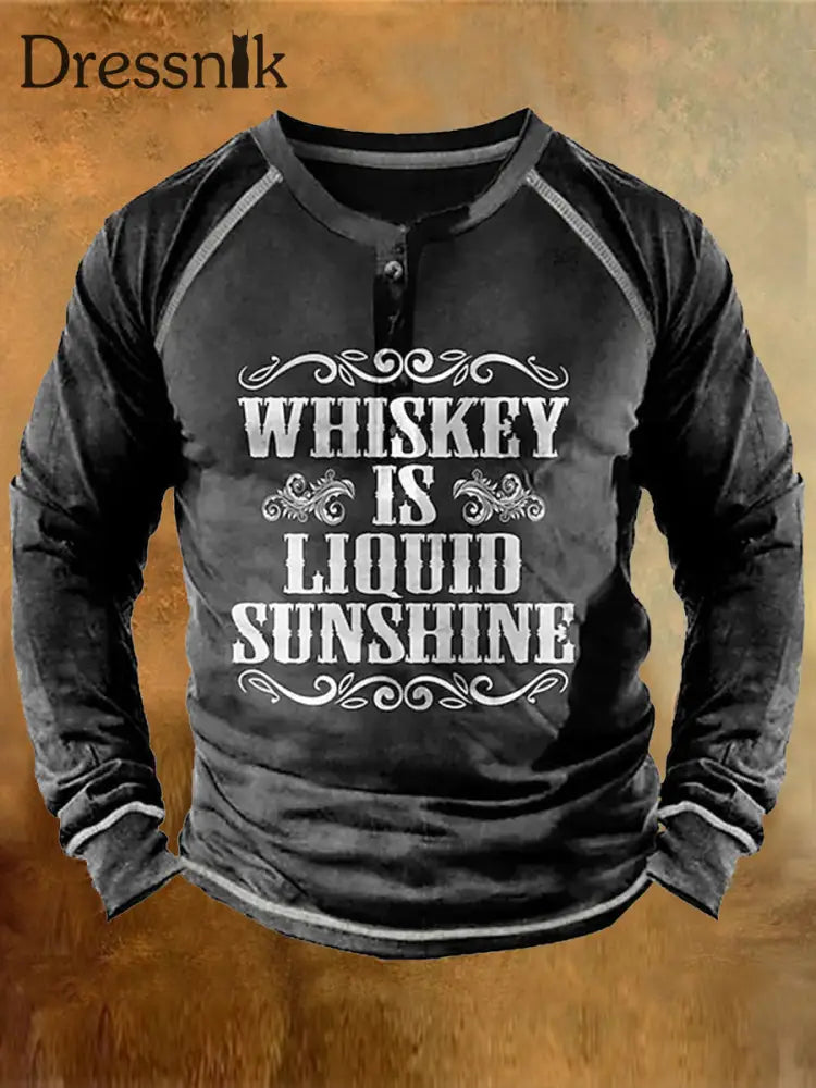 Männer Whisky Ist Flüssiges Sunshine Print Freizeit Stil Rundhals Langarm T-Shirt C / S