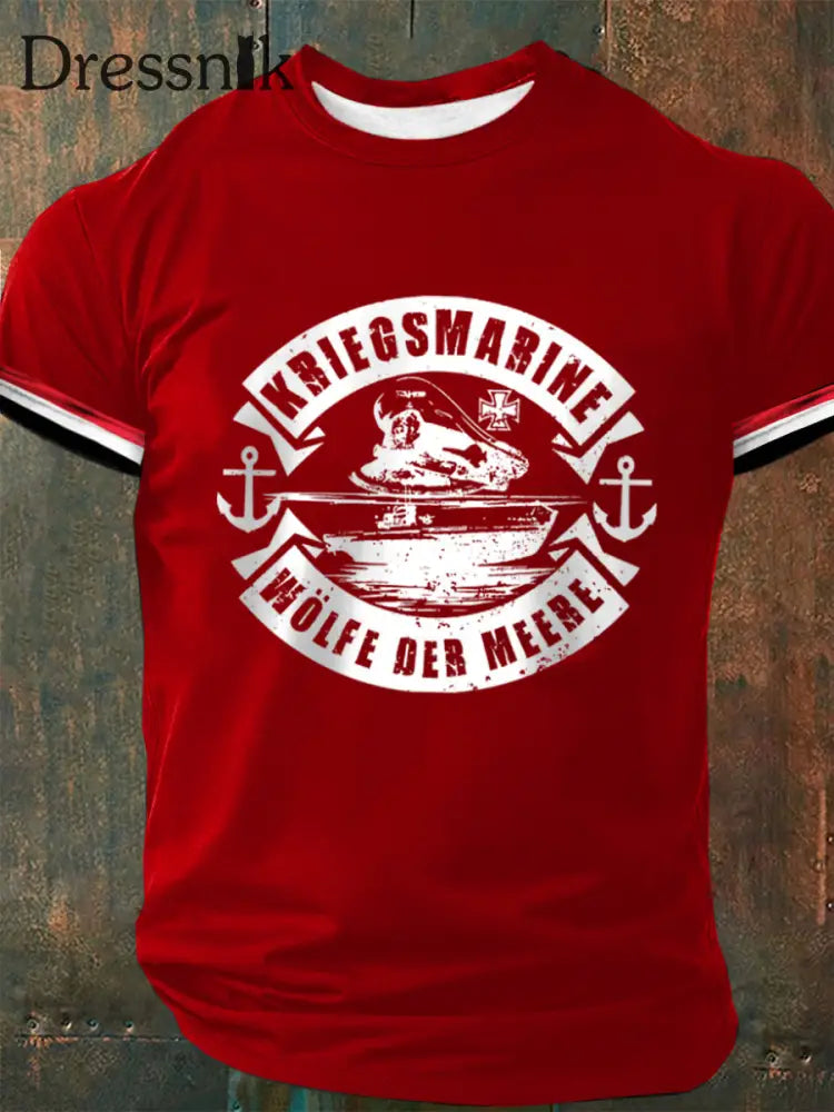 Männer Wölfe der Meere bedrucktes Kurzarm-T-Shirt Rot / S