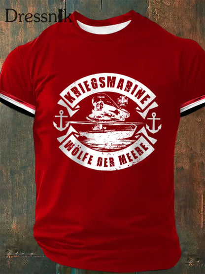 Männer Wölfe der Meere bedrucktes Kurzarm-T-Shirt Rot / S