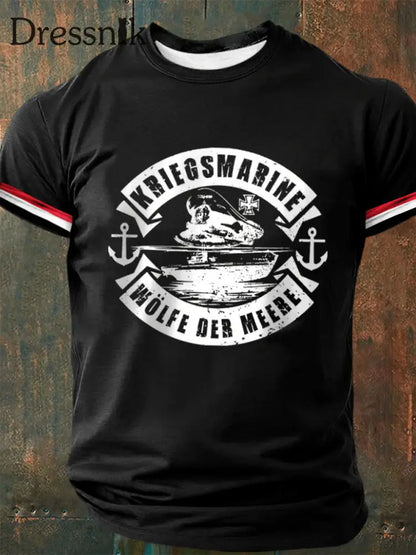 Männer Wölfe der Meere bedrucktes Kurzarm-T-Shirt Schwarz / S