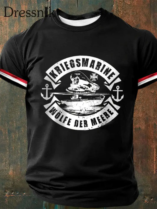 Männer Wölfe der Meere bedrucktes Kurzarm-T-Shirt Schwarz / S