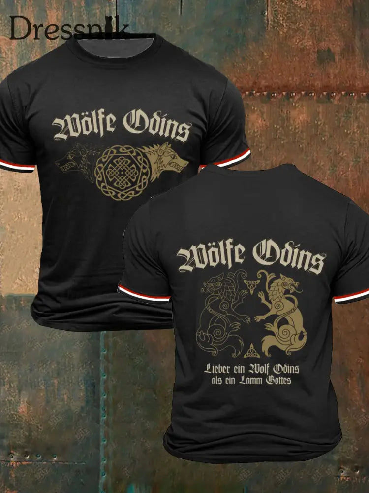 Männer Wölfe Odins bedrucktes Kurzarm-T-Shirt Schwarz / S