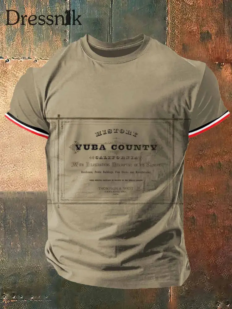 Männer Yuba Country History Print Vintage Mode Kurzarm T-Shirt Braun / S