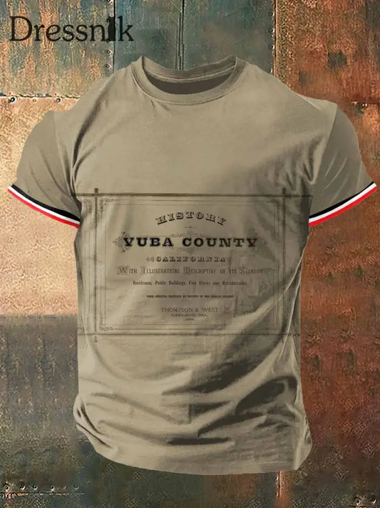 Männer Yuba Country History Print Vintage Mode Kurzarm T-Shirt Braun / S