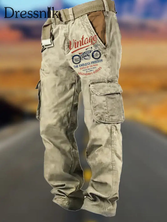 Mehrfach-Taschen-Cargo-Hosen mit Retro-Kunstdruck für Herren A / S