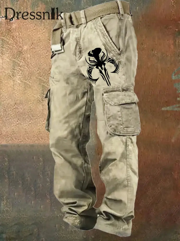 Mehrfach-Taschen-Cargo-Hosen mit Retro-Kunstdruck für Herren A / S