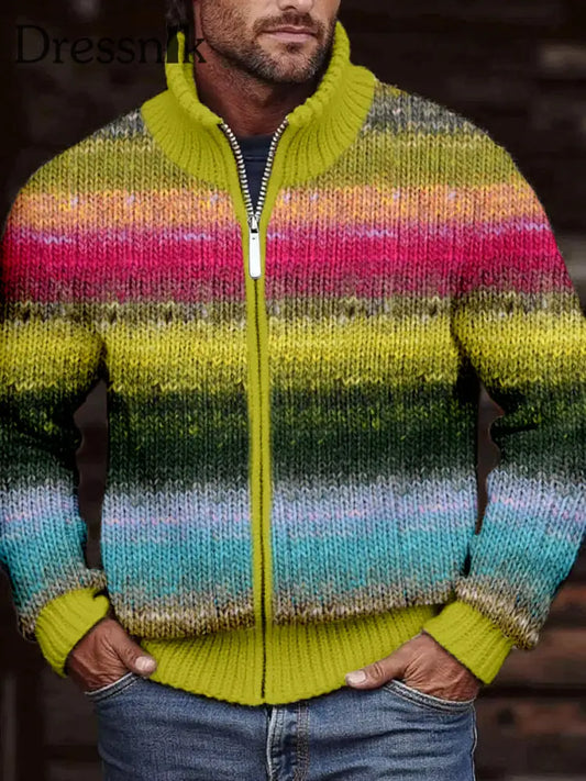 Mehrfarbige gestreifte gemütliche Strickjacke für Herren als bild / S