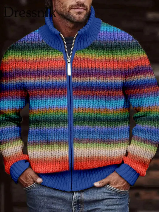 Mehrfarbige gestreifte gemütliche Strickjacke für Herren als bild / S