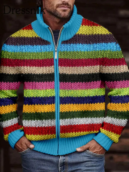 Mehrfarbige gestreifte gemütliche Strickjacke für Herren als bild / S