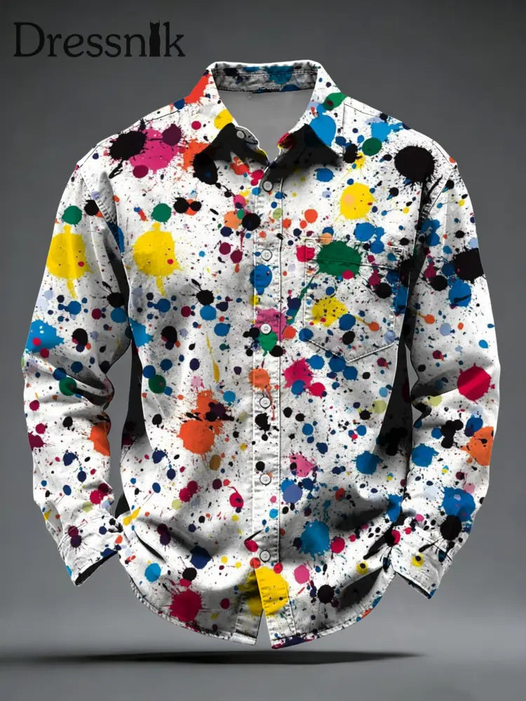Mehrfarbiges Splatter-Button-Down-Shirt für Männer mit weißer Basis mehrfarbig / S