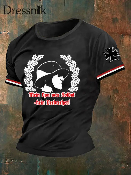 Mein Opa War Soldat Kein Verbrecher Bedrucktes Kurzarm-T-Shirt für Männer Schwarz / S