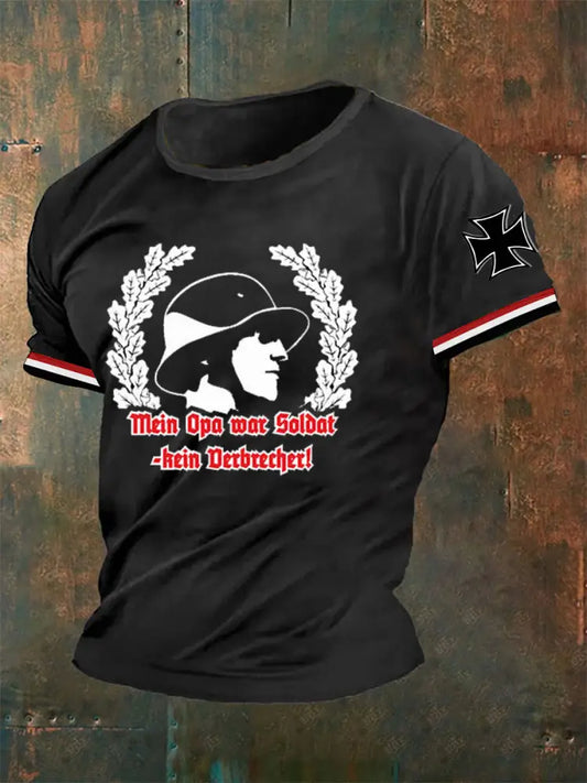 Mein Opa War Soldat Kein Verbrecher Bedrucktes Kurzarm-T-Shirt für Männer Schwarz / S